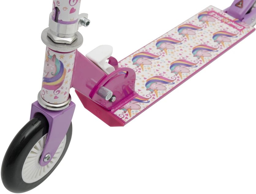 Bimbo Bike Reguliuojamas vaikiškas paspirtukas 12" „UNICORN“, balta/rožinė