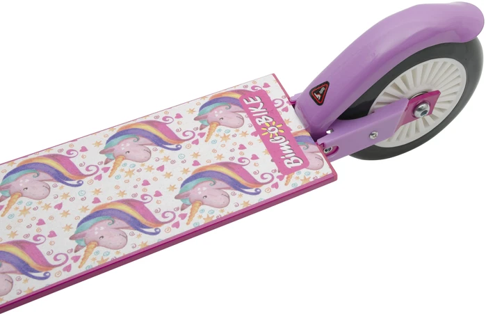 Bimbo Bike Reguliuojamas vaikiškas paspirtukas 12" „UNICORN“, balta/rožinė