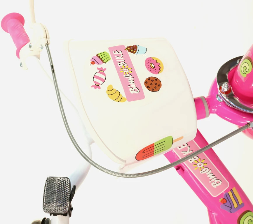 Bimbo Bike Vaikiškas dviratis 12" mergaitėms, rožinis su keksiukų ir saldumynų dizainu