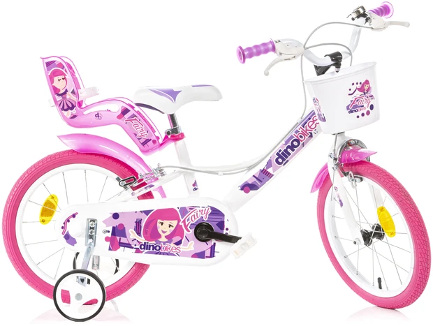 Vaikiškas dviratis Dino Bikes 16" baltas su rožiniu raštu
