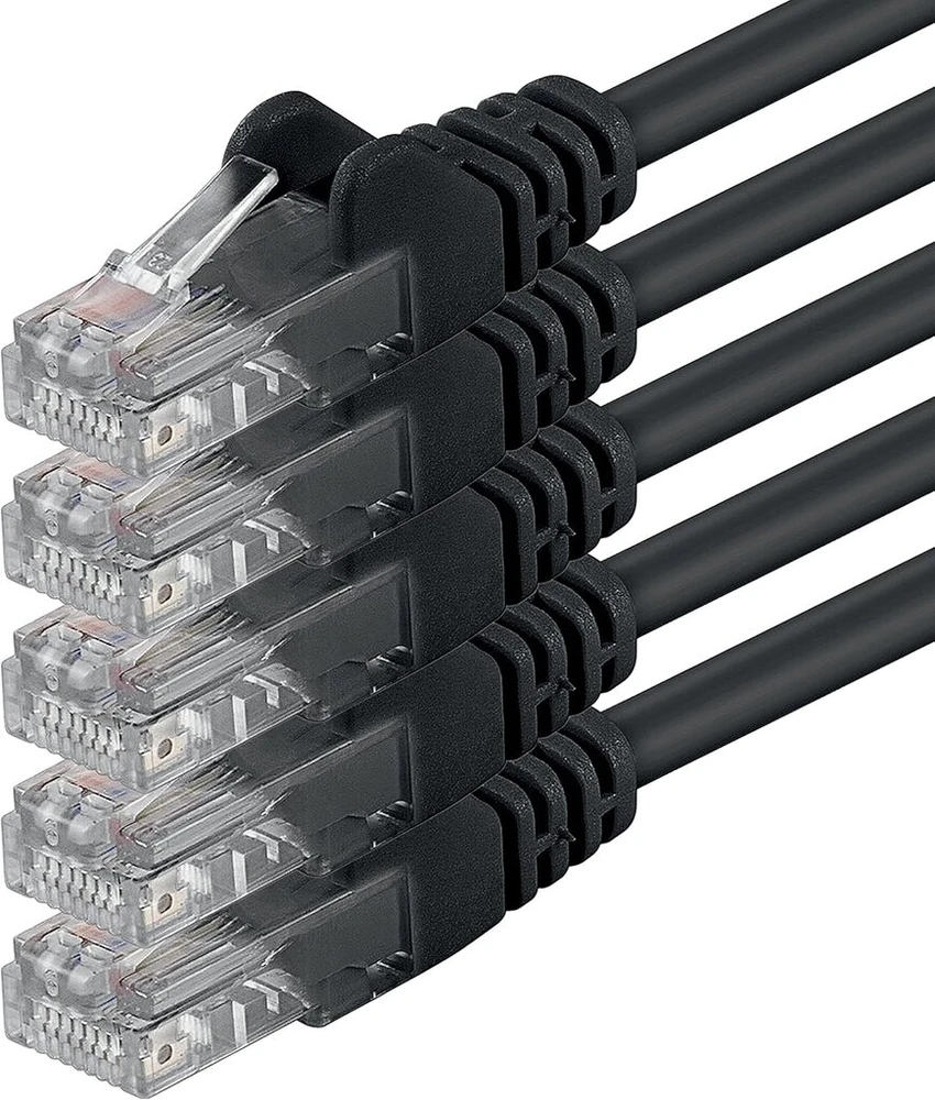 0,5 m cat 6 ethernet kabelis gigabit rj45 lan patch cord, suderinamas su internetu, maršrutizatoriumi, modemu, smart tv, pc ir nešiojamojo kompiuterio jungikliu, juodas - 5 vnt. - 0,5 m