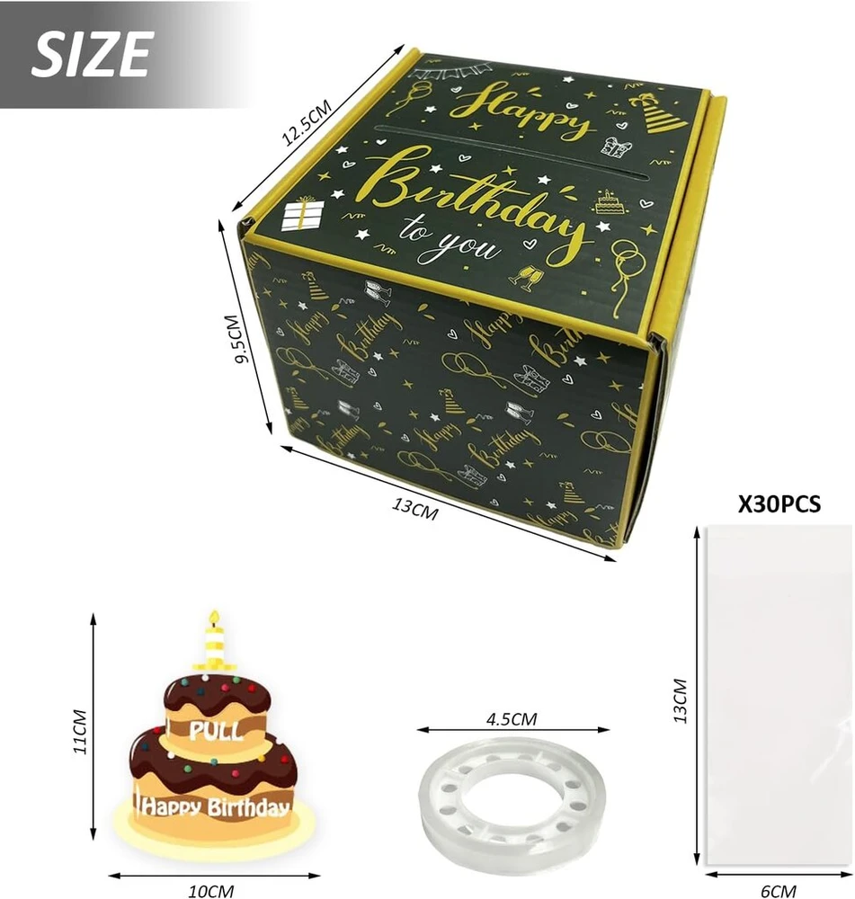 1 vnt. gimtadienio pinigų dėžutė, happy birthday pinigų dėžutė, pinigų dovanų dėžutė, gimtadienio pinigų dėžutė su ištraukiama staigmena, gimtadienio vakarėlio pinigų dėžutė