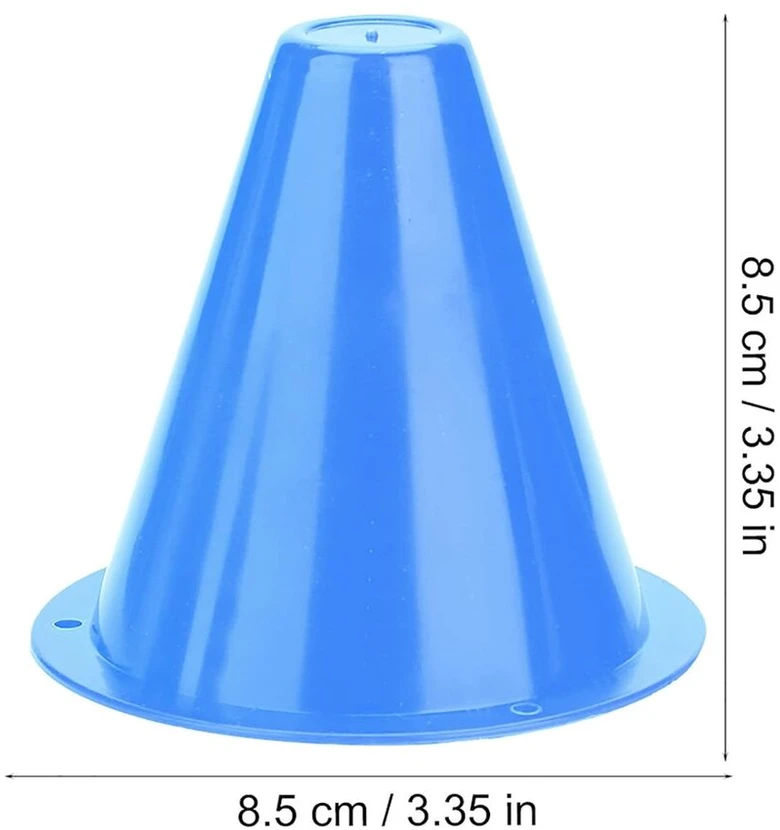 10 futbolo treniruočių kūgių rinkinys, 8.5 cm, plastikiniai žymekliai