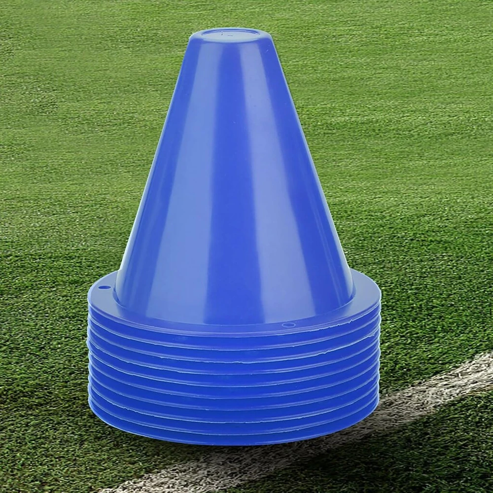 10 futbolo treniruočių kūgių rinkinys, 8.5 cm, plastikiniai žymekliai