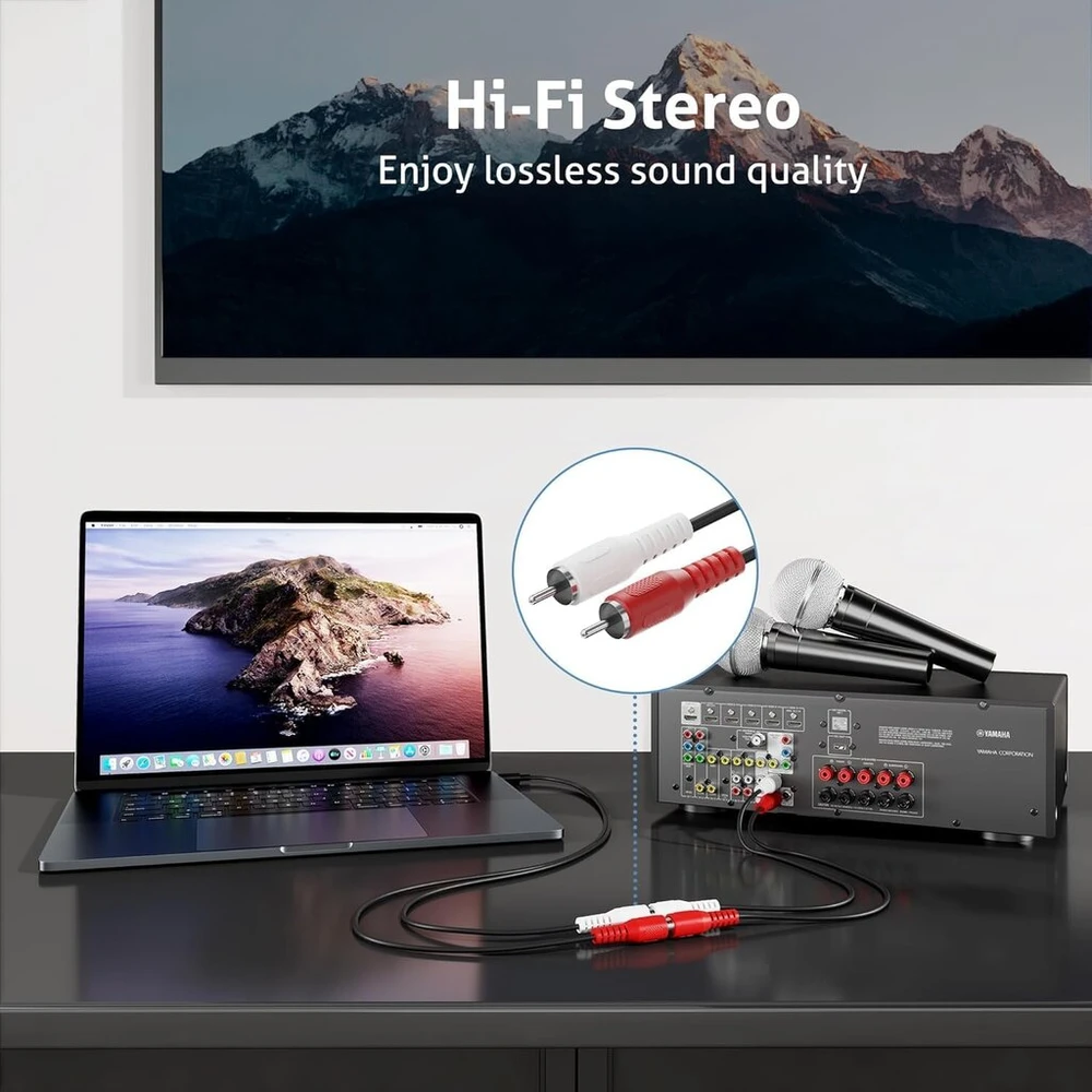 10 m rca jack kabelis, stereo audio kabelis, y kabelis, 2 x rca kištukas į 3.5 mm lizdą, rca kabelis, jungiamasis kabelis, rca kabelis, jungiamasis kabelis
