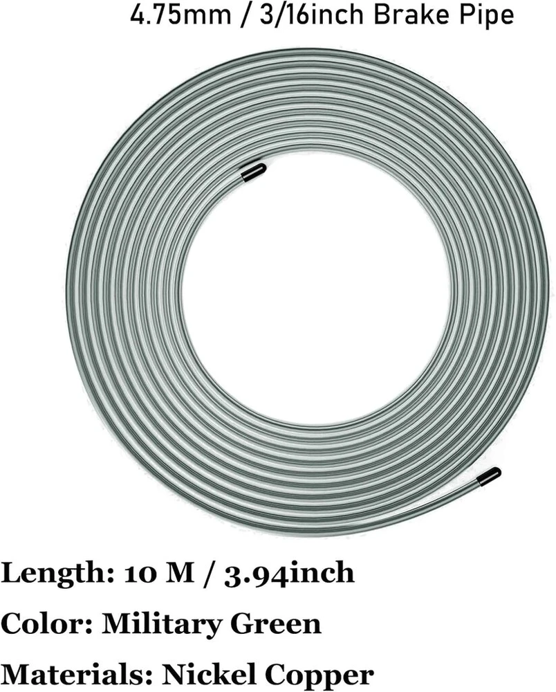 10 m stabdžių linija, 4,75 mm skersmens (3/16 colio) rinkinys su 6 vnt. 4,75 mm stabdžių linijos jungtimis, 10 vnt. M10 varžtais ir 10 vnt. M10 jungtimis stabdžių linijos flanšui Din/sae, variu dengtas plienas