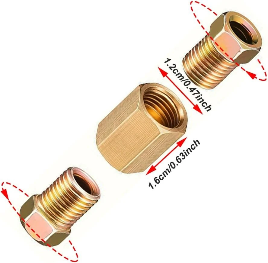 10 m stabdžių linija, 4,75 mm skersmens (3/16 colio) rinkinys su 6 vnt. 4,75 mm stabdžių linijos jungtimis, 10 vnt. M10 varžtais ir 10 vnt. M10 jungtimis stabdžių linijos flanšui Din/sae, variu dengtas plienas