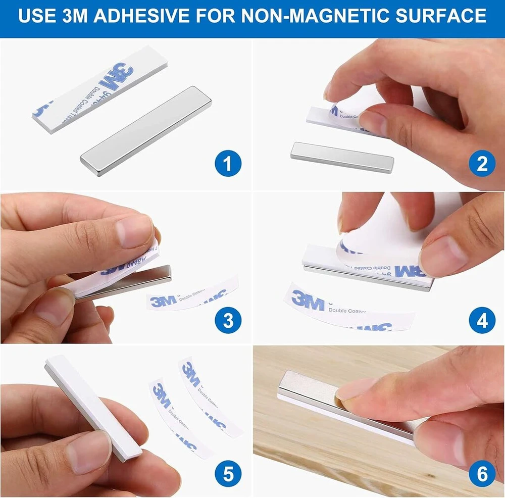 10 neodimio magnetų rinkinys, retųjų žemių magnetai su lipnia danga, 50 x 10 x 3 mm, apvalūs ir ypač stiprūs n52 magnetai skirti lentai, šaldytuvui, nuotraukoms, magnetinėms juostelėms, magnetinei lentai, nuotraukų virvei