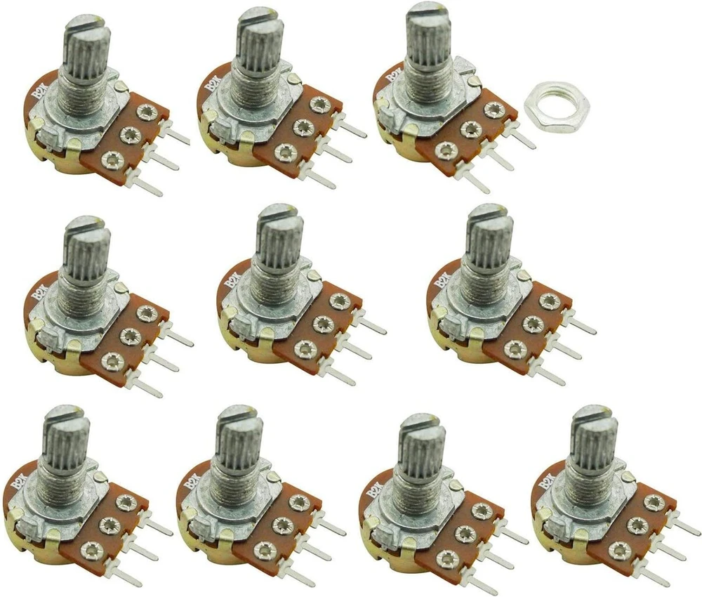 10 vnt. 2k Ohm Potenciometrai, Linijiniai, 15mm velenas