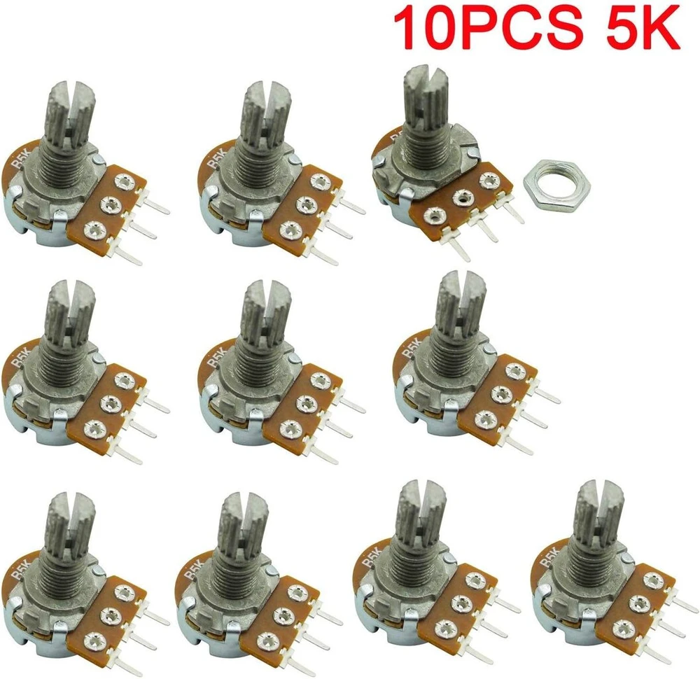 10 vnt. 5k Ohm Linijiniai Rotaciniai Potenciometrai, 15 mm velenas