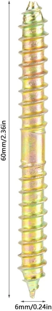 10 vnt. 6 x 60 mm pakabinimo varžtai medžio sriegiu, dvipusiai dvigubo galo varžtai, dvigubo galo baldų varžtas jungtims tarp dviejų medienos gabalų sujungti
