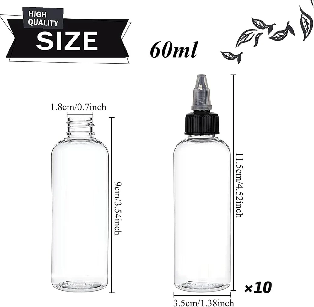 10 vnt. 60 ml plastikiniai lašintuvų buteliukai skysčiams