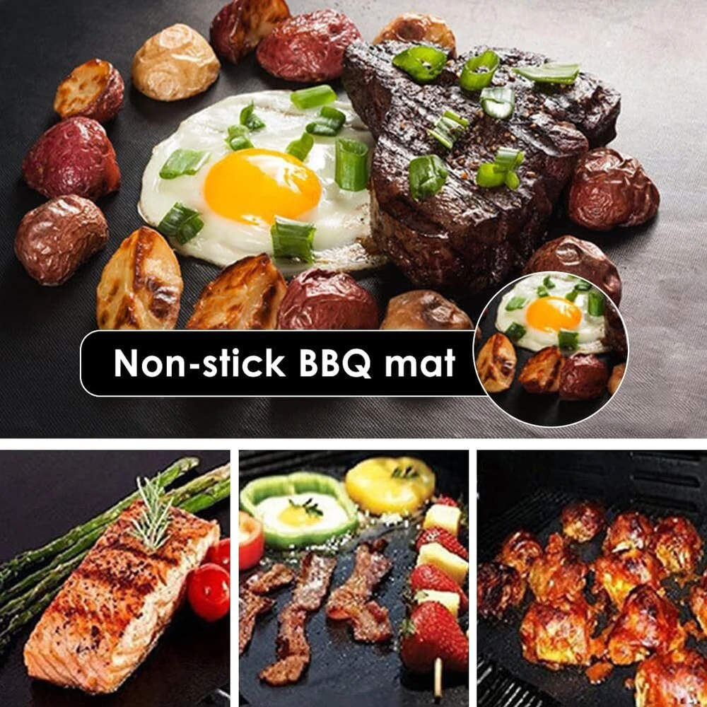 10 vnt. bbq grilio kilimėlių rinkinys, apvalus nelipnus grilio kilimėlis, tefloninis, daugkartinio naudojimo, atsparus aukštai temperatūrai, kepimo ant grotelių kilimėliai, skersmuo 24 cm