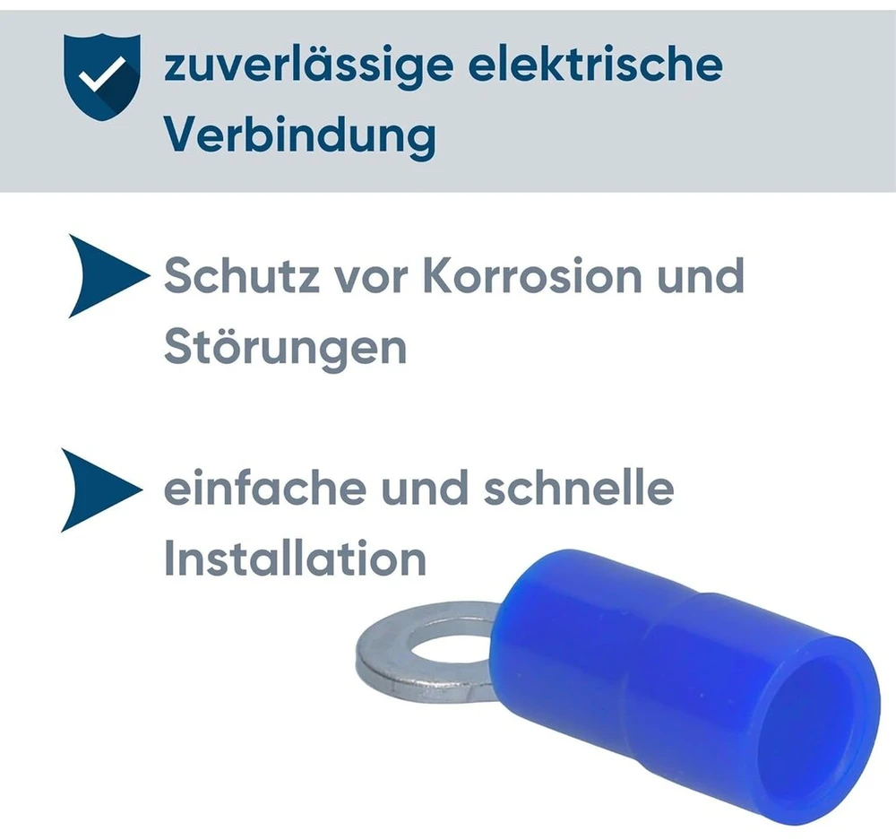 10 vnt. Kalitec Rksbm3 žiedinių kabelių antgalių rinkinys 1.5 - 2.5 mm² I iš dalies izoliuoti M3 mėlyni I variniai I Pvc apykaklė I skirti kabeliams ar laidams jungti I kabelių antgalis I kabelių jungtis I apsaugo elektros instaliaciją