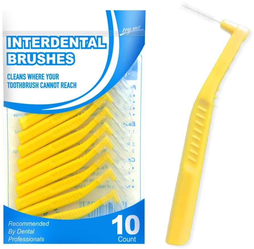 Dantų šepetėlis 10 vnt. tarpdančių šepetėlių, 0.7 mm, L formos, geltoni