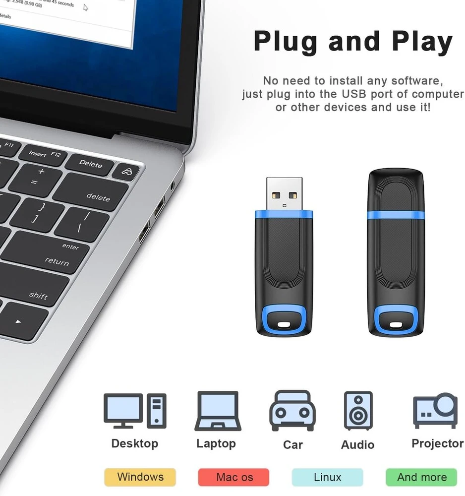 10 vnt. Usb atmintinės 128 Gb, įvairių spalvų