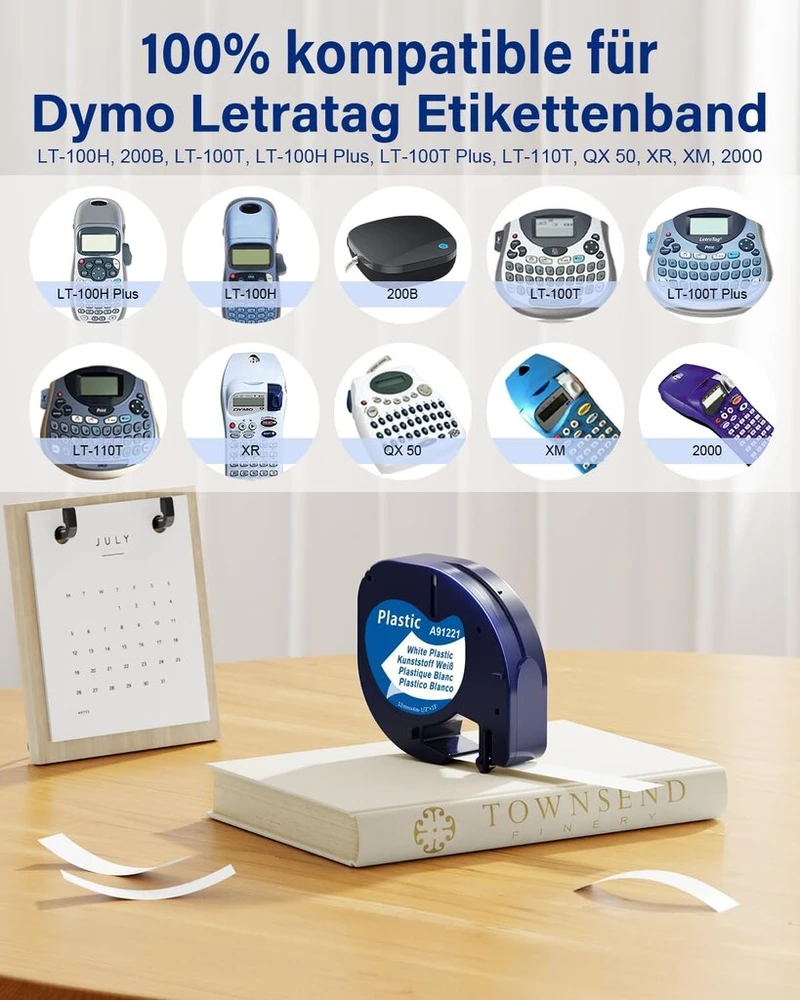 10 x 91221 baltos plastikinės 12 mm x 4 m juostelės, suderinamos su dymo letratag etikečių juostele, suderinamos su dymo etikečių juostele, plastikinė, balta etikečių juostelė, skirta letratag lt-100h lt-100t 200b xr xm