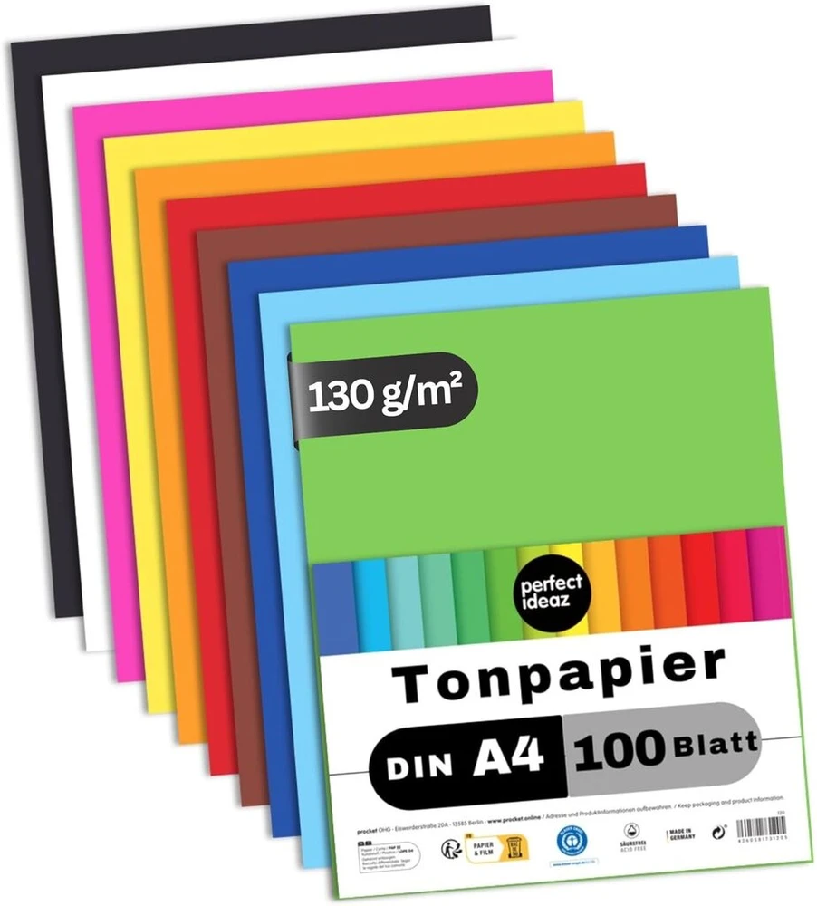 100 lapų A4 spalvoto popieriaus rinkinys, 10 spalvų, 130 g/m²