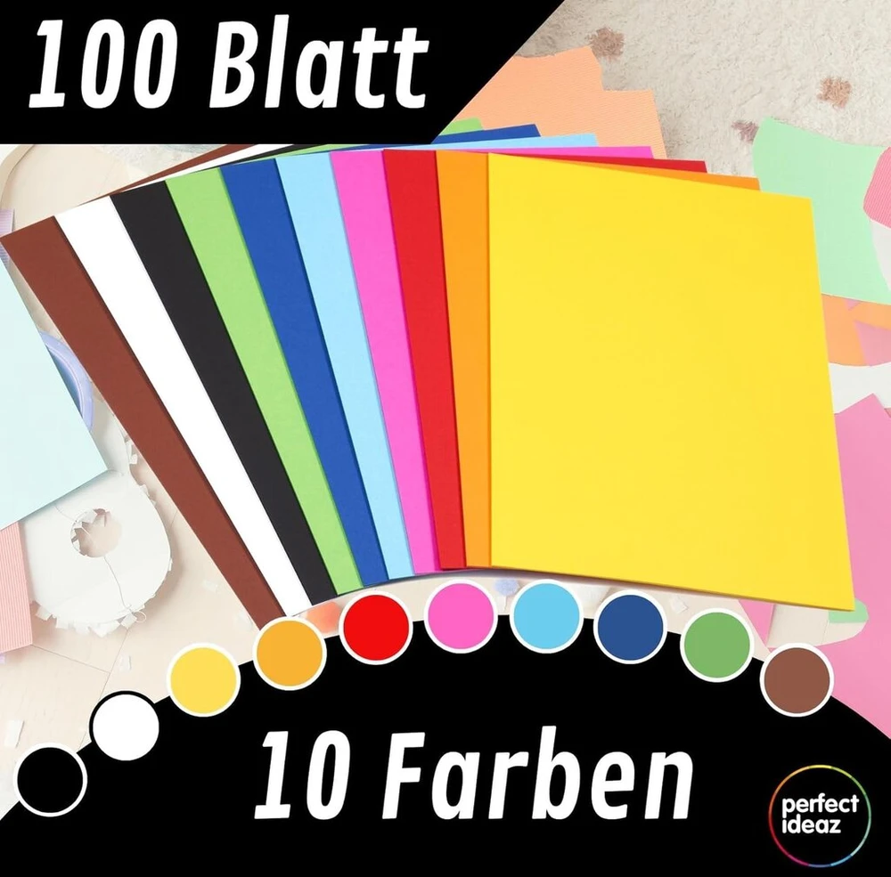 100 lapų A4 spalvoto popieriaus rinkinys, 10 spalvų, 130 g/m²