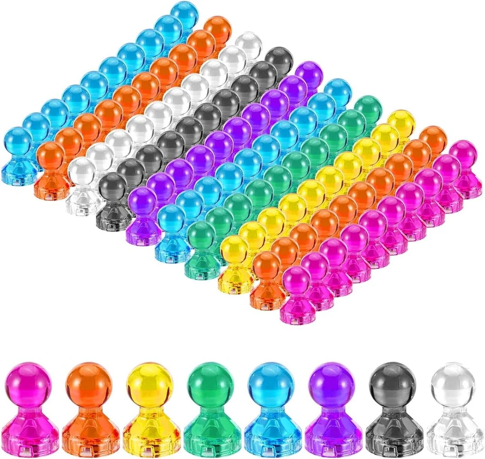 100 mini magnetų rinkinys magnetinei lentai, 11 x 17 mm magnetai baltajai lentai, 8 spalvos, plastikinis magnetas, kūgio formos magnetai, magnetukai šaldytuvui magnetinei lentai, baltai lentai