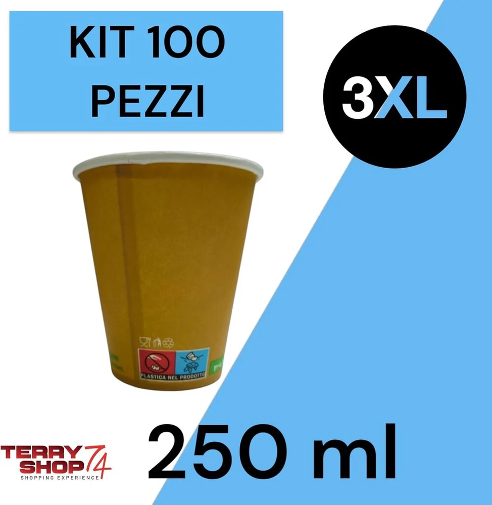 100 popierinių puodelių, 250 ml, 3xl šaltiems ir karštiems gėrimams, alaus puodeliai, kapučino gėrimai, pagaminti iš kraft popieriaus