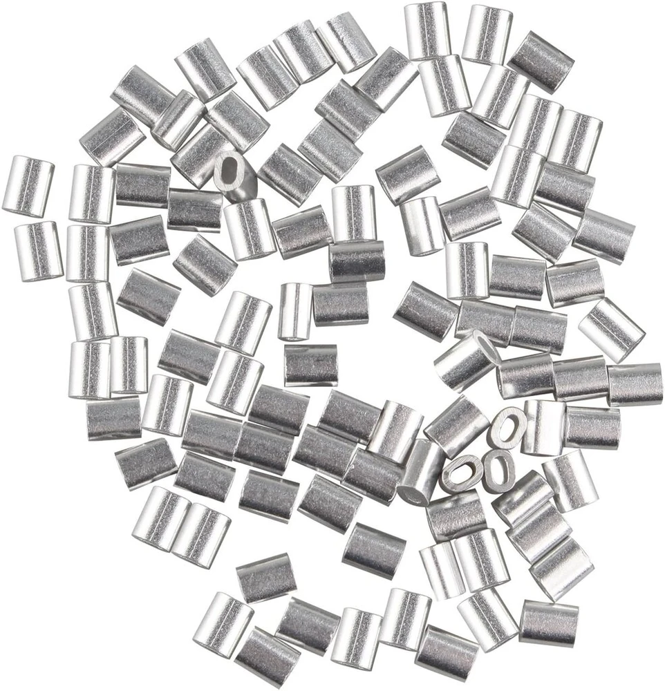 100 vnt. Aliuminio ovalūs trosų jungiamieji spaustukai, 1.0 mm, sidabro spalvos