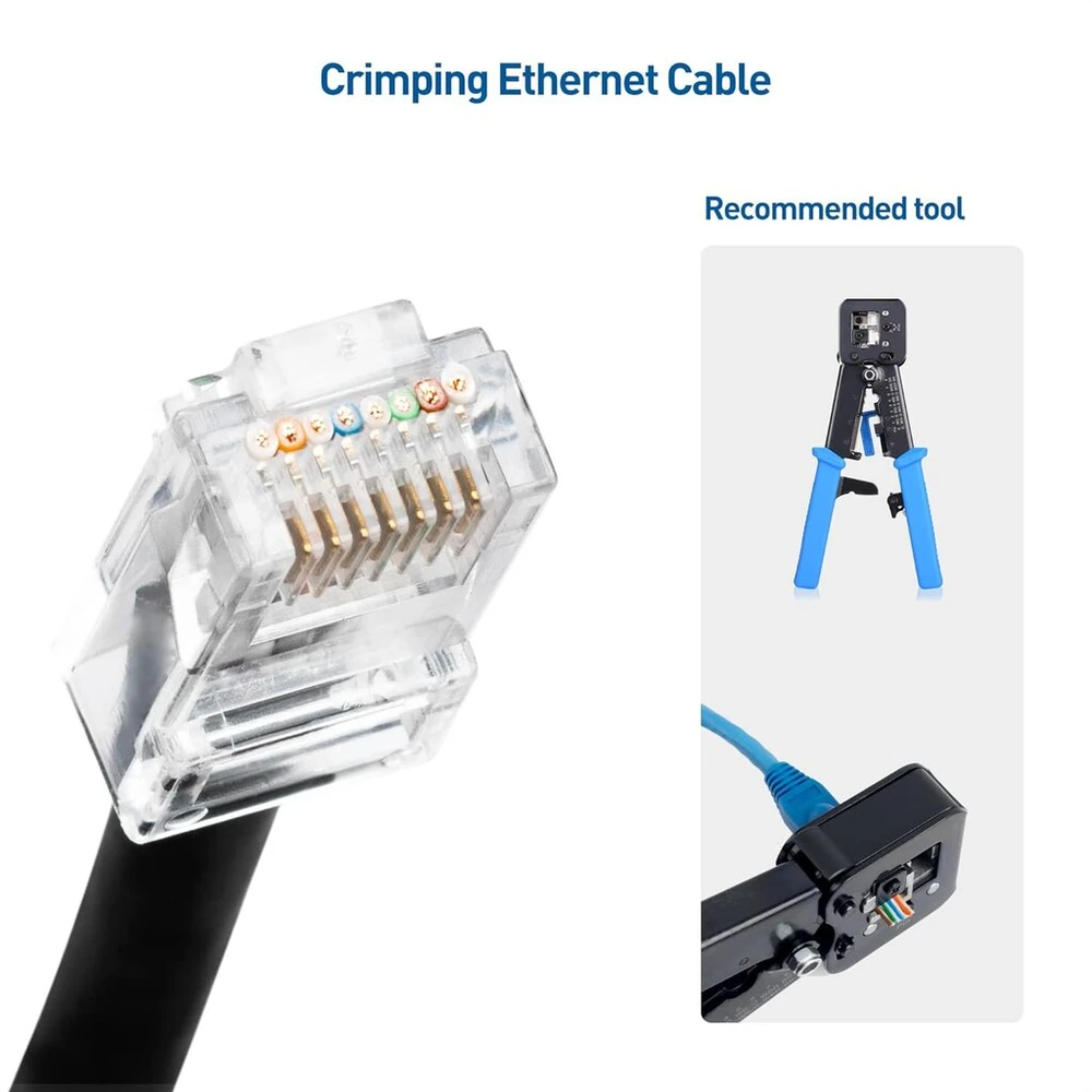 100 vnt. Cat 6 Rj45 jungtys su praeinančiu dizainu