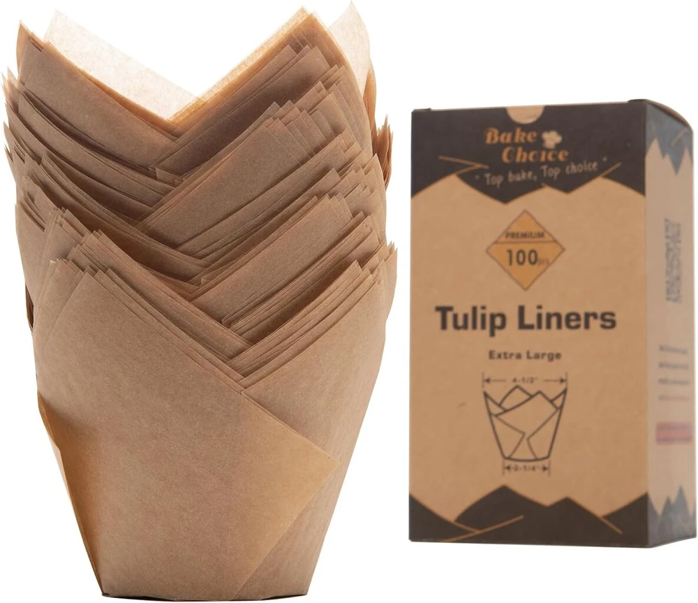 100 vnt. dideli "tulpių" keksiukų formelės, 6 cm pagrindo skersmuo