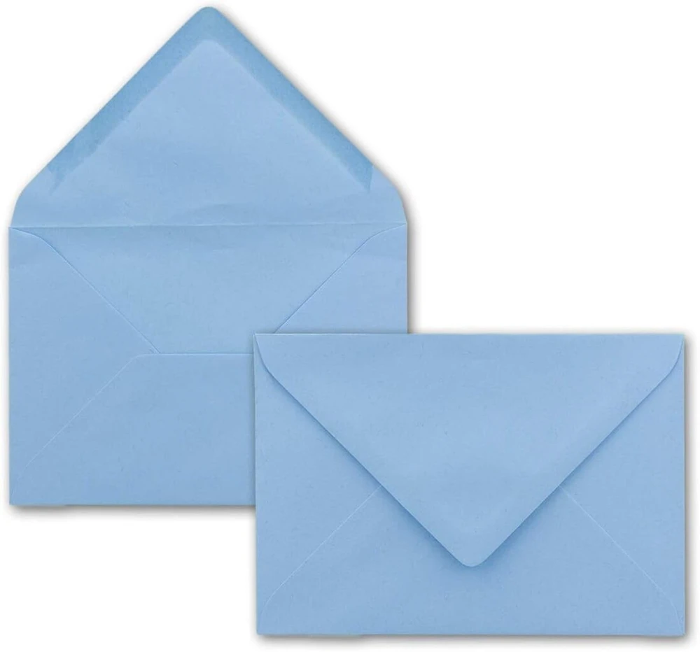 100 vnt. Din C6 vokų šviesiai mėlyni 11,4 x 16,2 cm 90 g/m² su drėgnu klijavimu pašto vokai be langelio idealiai tinka kalėdiniams atvirukams kvietimams iš Glüxx-agent
