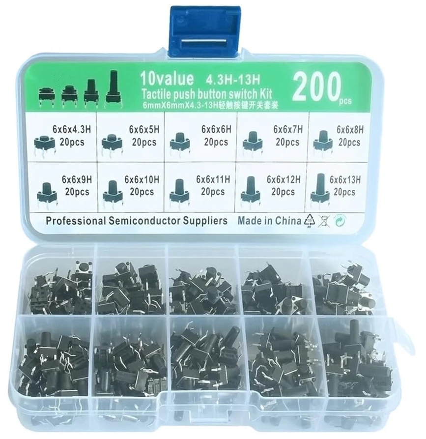 100 Vnt. Lytėjimo Jungiklių Rinkinys, 10 Dydžių, 6x6mm