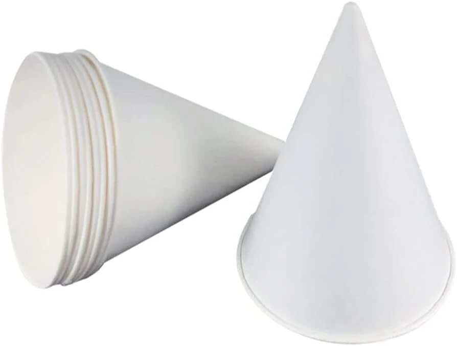 100 x balti popieriniai kūgio formos puodeliai 150 ml ledams, kokteiliams, vandeniui biure