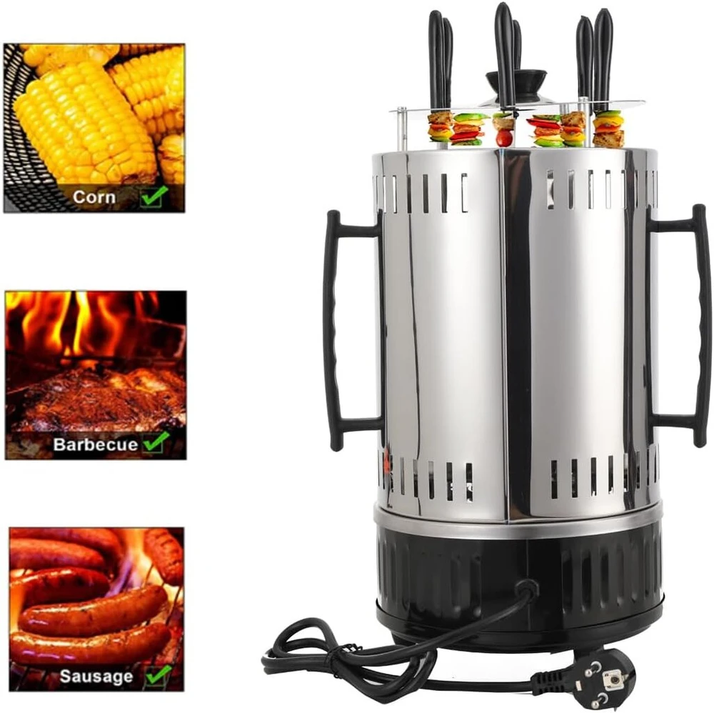 1000 W vertikalus elektrinis grilis, 230 V/50 Hz elektrinis grilis su 6 iešmais, 385 °c besisukantys iešmai, Bbq, stalo grilis, vertikalus grilis