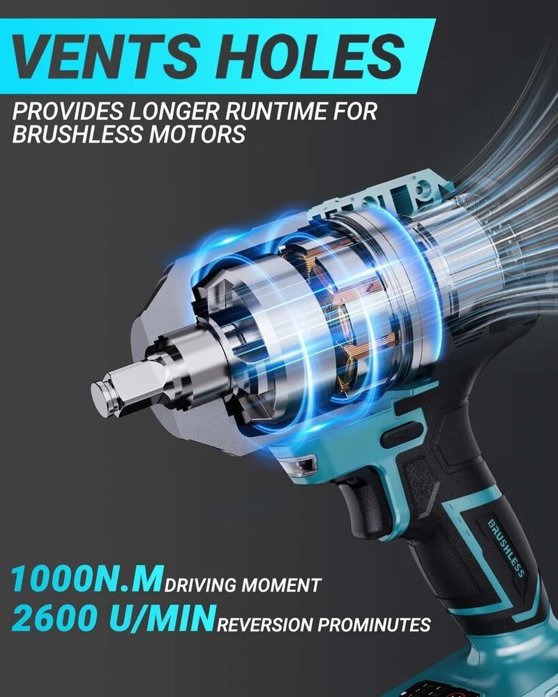 1000n.m akumuliatorinis smūginis veržliasukis 21 V 2 x 4.0 Ah akumuliatoriai bešepetinis smūginis veržliasukis 6 greičių transmisija 2600 Rpm rotacinis smūginis veržliasukis, elektrinis smūginis veržliasukis sunkvežimių automobilių padangų keitimui