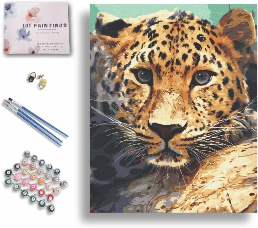101 paveikslas tapyba pagal skaičius suaugusiems su rėmu didingas leopardas tapyba pagal skaičius amatų „pasidaryk pats“ rinkinys 40 x 50 cm drobė, užtempta ant medinio rėmo
