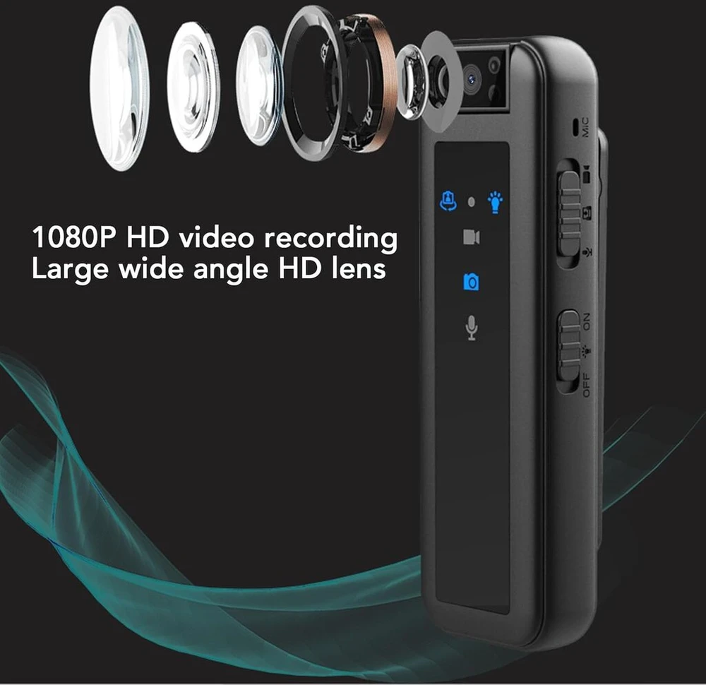 1080p kūno kamera vaizdo įrašymo įrenginys, nešiojama kišeninė kamera, 180 laipsnių besisukanti hd kamera su led indikatoriaus lempute ir spaustuku bėgiojimui, šunų vedžiojimui, žvejybai
