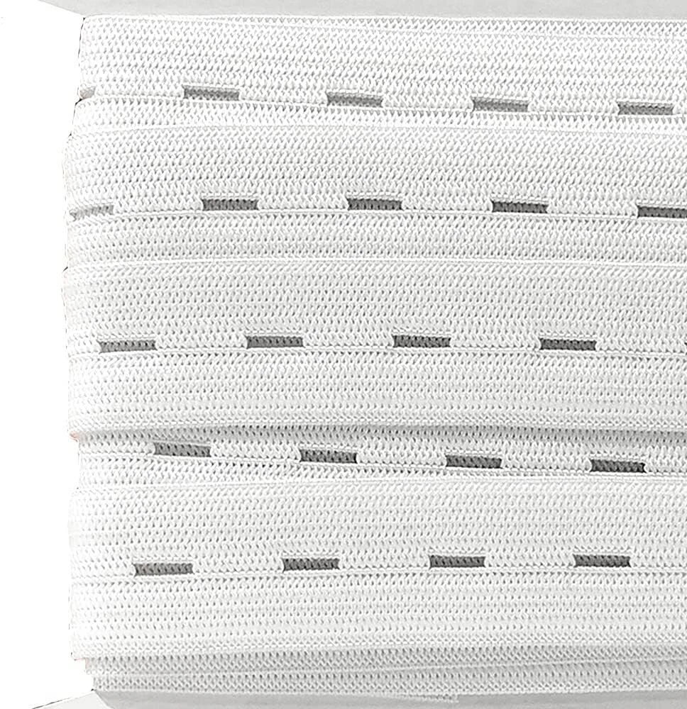 10m elastinė guma su kilpelėmis 10 metrų x 15mm pločio elastinė juosta su kilpelėmis siuvimo elastinė juosta siuvimui, balta, (101, 15mm x 10m)