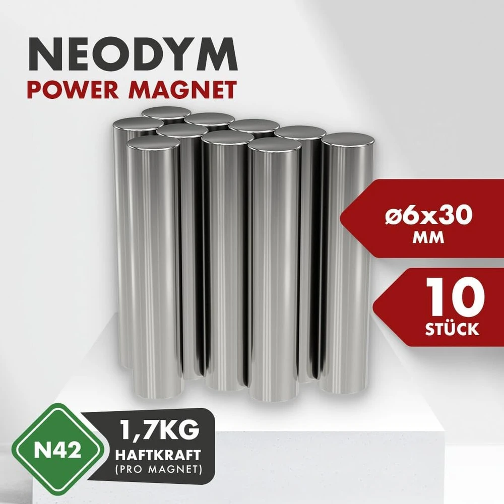 10x neodimio galios magnetas sidabrinis itin stiprus ilgas skersmuo 6 x 30 mm ilgi stiprūs magnetai super magnetas klijų jėga apytiksl. 1,7kg magnetai skirti lentai, skelbimų lentai, magnetinei lentai, dirbtuvėms