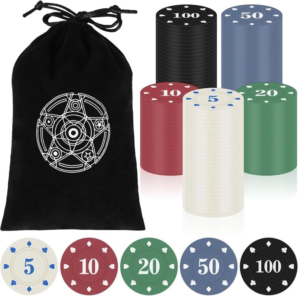 110 Pokerio Žetonų Rinkinys su Aksominiu Maišeliu