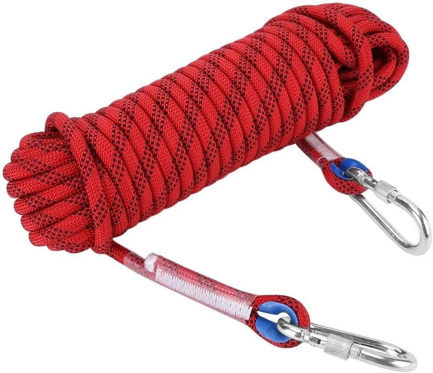 12 mm tvirta alpinizmo virvė, skirta lauko saugumui, profesionali alpinizmo virvė, paracord virvė, speleo išgyvenimo papildoma virvė, alpinizmo įranga su karabinu (10 m)