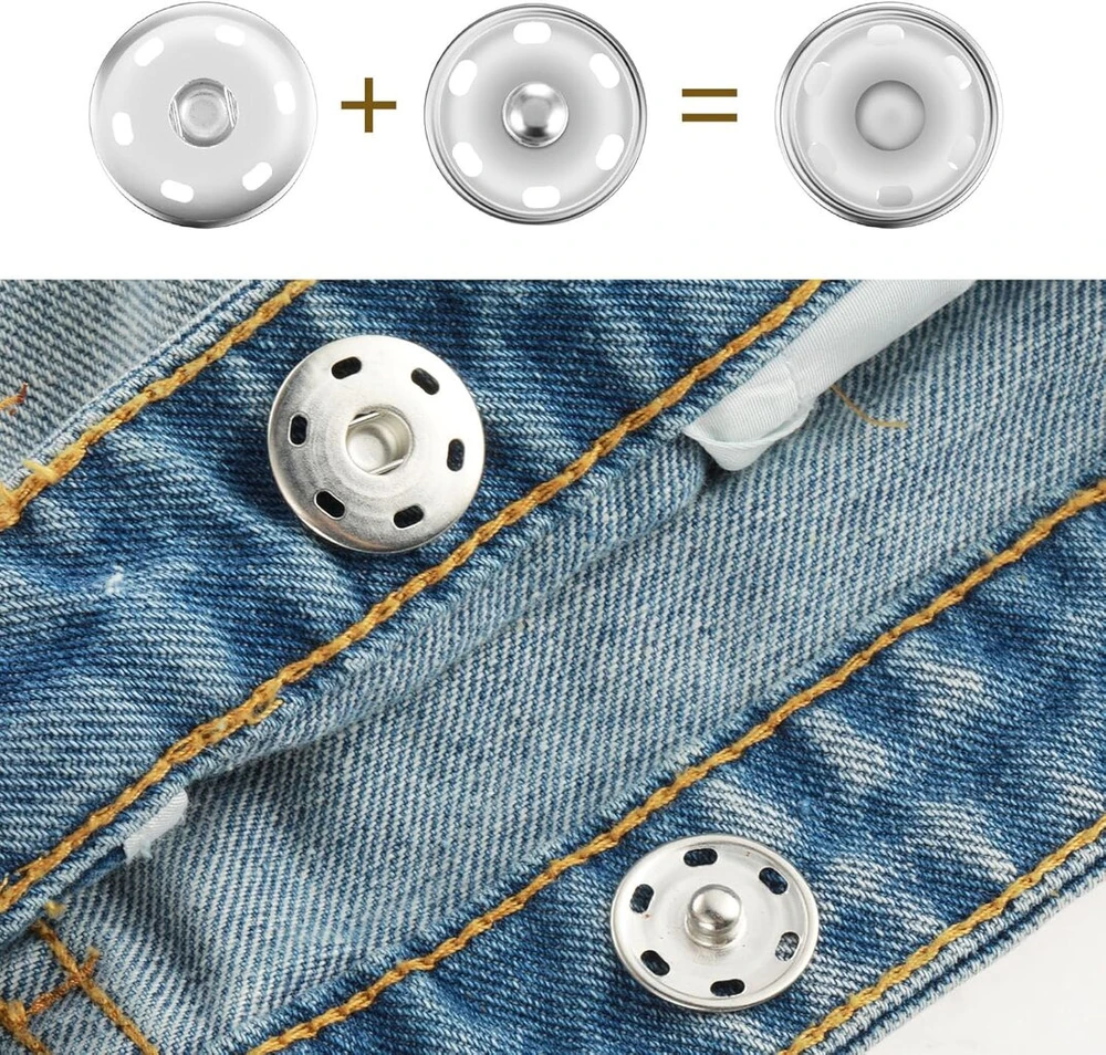 12 spaudžių rinkinys siuvimui, 21 mm metalinės prisiuvamos spaudės, spaudės siuvimui, piniginei, suknelėms, rankinei, rankdarbiams, „pasidaryk pats“ (sidabrinės)