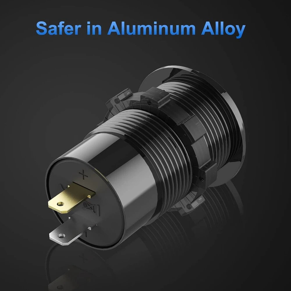12 V usb lizdo laido aliuminio automobilinis įkroviklis su keliais prievadais, dvigubas usb qc 3.0 prievadas ir pd usb-c lizdas su voltmetro jungikliu automobiliui, valčiai, jachtai, sunkvežimiui, greitas įkrovimas, skirtas iphone ipad android mobiliesiem