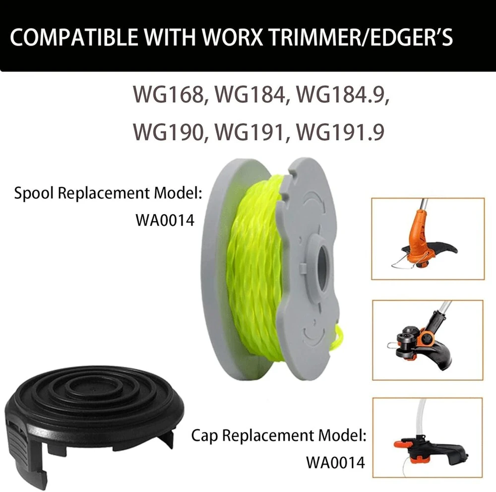 12 vnt. atsarginių ritės, skirtų worx wa0014 wg168 wg184 wg190 wg191, žoliapjovės valo ritės automatinio padavimo 20 pėdų 0,08" su wa0037 dangteliais (10 ritės, 2 dangteliai)