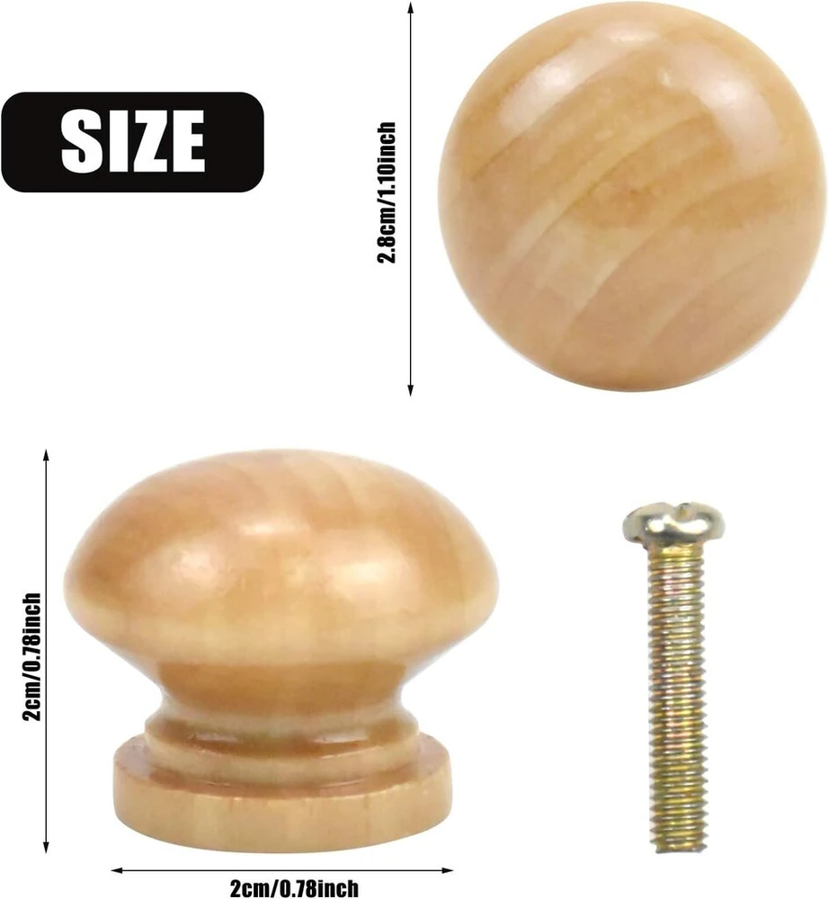 12 vnt. medinės rankenėlės spintelėms, 28 mm retro stiliaus baldų rankenėlės