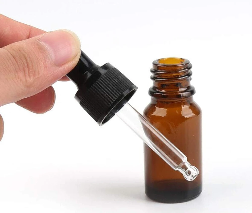 12 x 10ml Gintarinio Stiklo Buteliukai su Lašintuvu