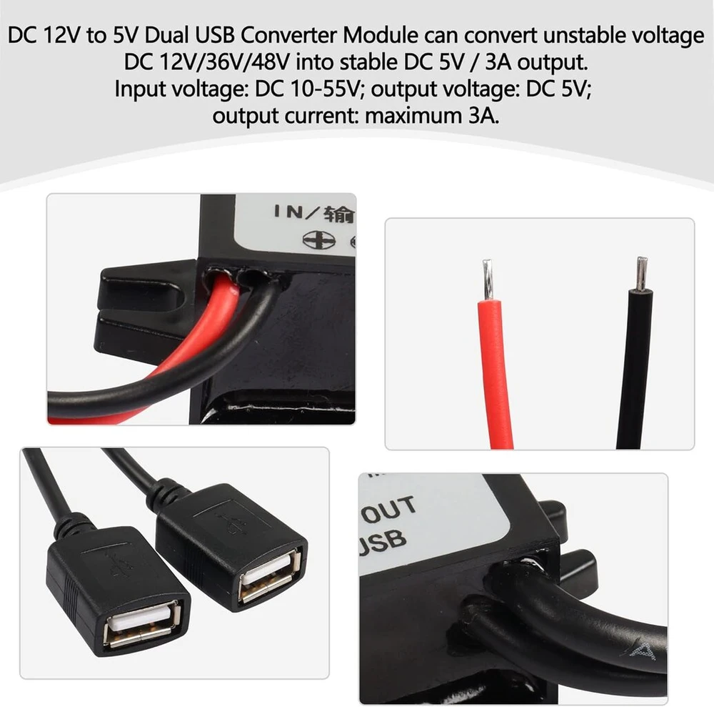 12v į 5v Usb keitiklis Dc Buck modulis 12v 36v 48v konvertuoja į 5v dvigubą Usb lizdą 10-55v į 5v 3a 15w adapteris Dc į Dc reguliatorius automobilinis maitinimo keitiklis