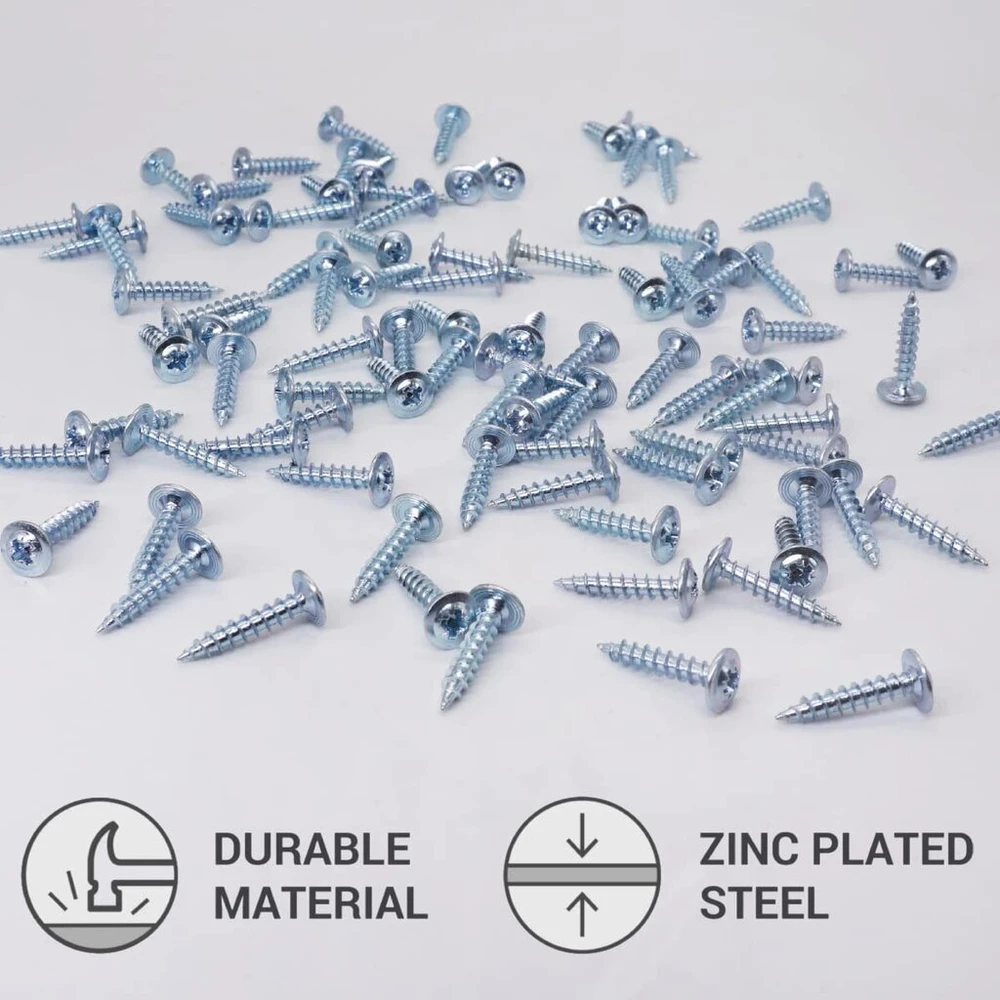 (1300 vnt. pakuotė) Cinkuoti plieno 4.0 x 20mm medsraigčiai metaliniai varžtai modifikuota santvaros galvutė savaime įsisriegiantys (1300, 4.0 x 20mm)