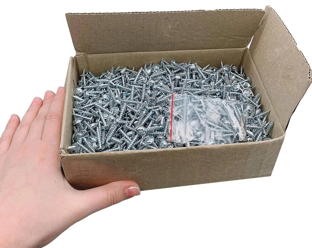 (1300 vnt. pakuotė) Cinkuoti plieno 4.0 x 20mm medsraigčiai metaliniai varžtai modifikuota santvaros galvutė savaime įsisriegiantys (1300, 4.0 x 20mm)
