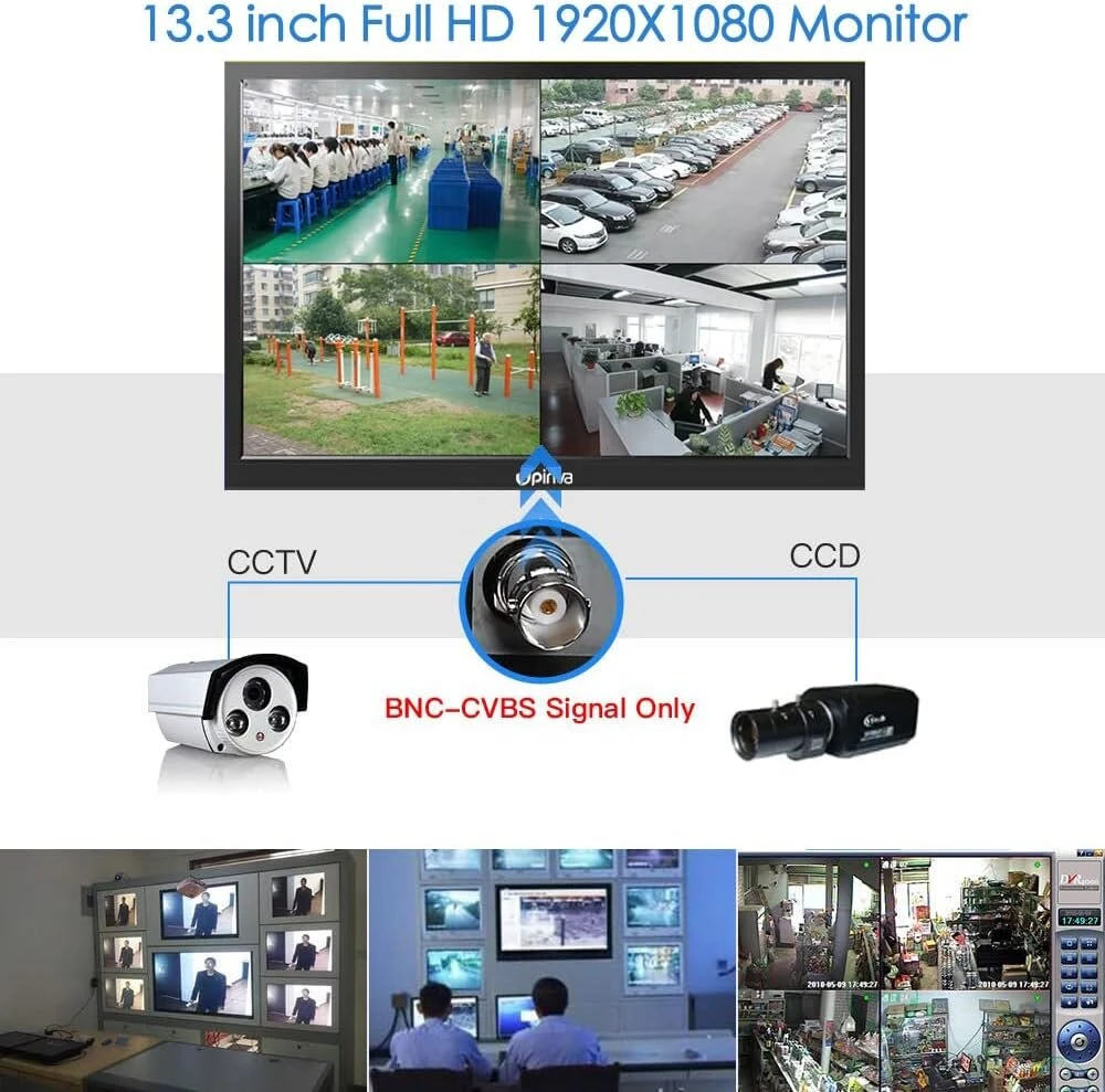 13.3 colių cctv monitorius ips ekranas vaizdo apsaugos full hd 1920 x 1080 stebėjimo monitoriaus ekranas apsaugos kamera av/hdmi/bnc/vga/usb/pc daugiafunkcinis įvesties perjungimas