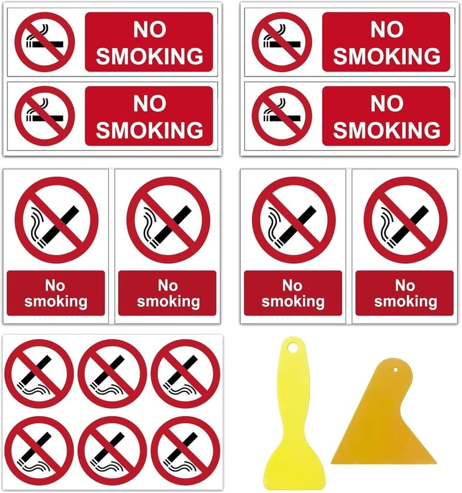 14 vnt. ženklas „nerūkyti“, 3 stiliai, lipdukas „šiose patalpose“, pastatas, parduotuvė, viešbutis, baras, kavinė, savaime prisitaikantis su 2 įbrėžimais