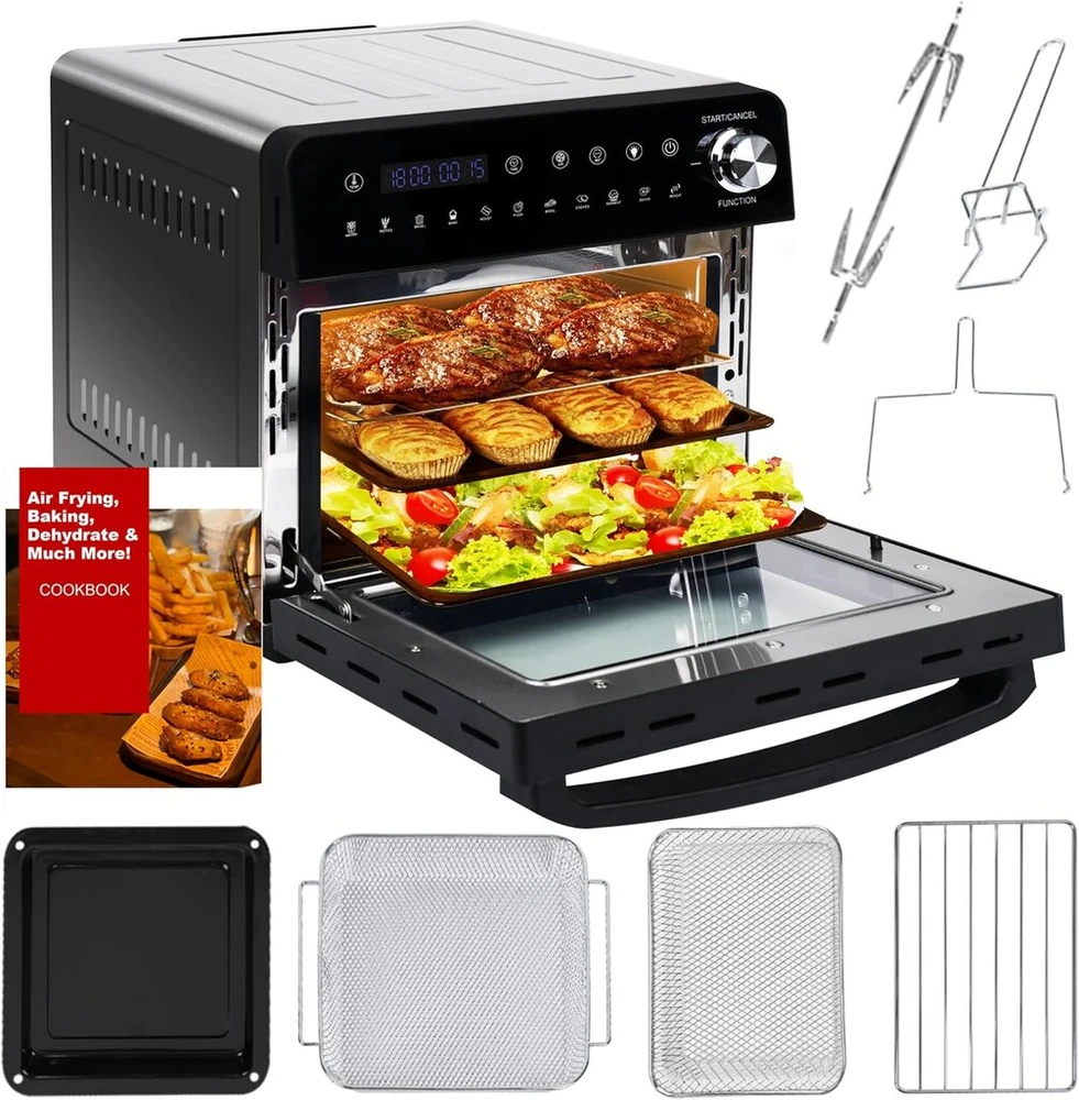 14l mini orkaitė-gruzdintuvė universali 1800w airfryer xxl su langu, 11-in-1 orkaitė maksimali temperatūra 210°c jutiklinis ekranas, karšto oro gruzdintuvė mini orkaitė su 7 priedais ir receptų knyga